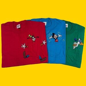 Vintage Disney Mickey Donald Goofy Embroidered Pocket T-Shirts XL Set of 3